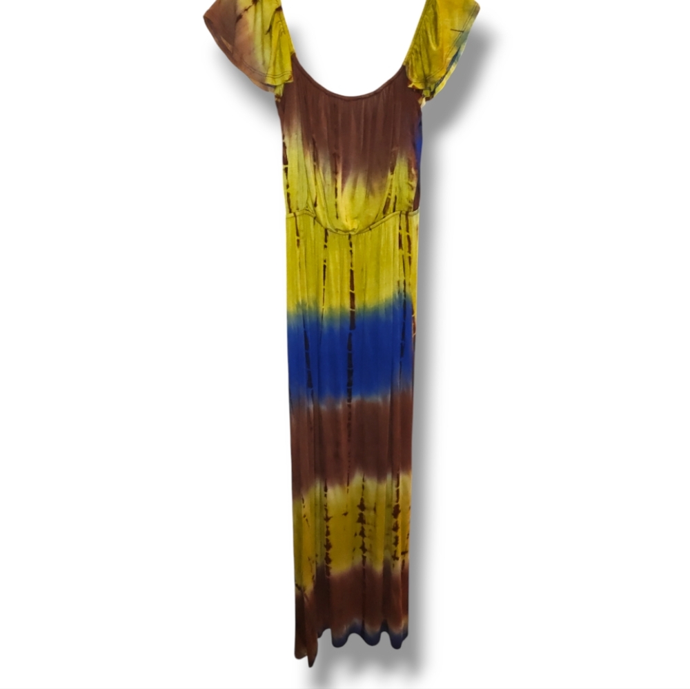 NWOT! ESTAM Boho Chic Tie Dye Flutter Sleeve Knit Maxi Dress Medium